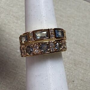 Gold and Silver Women's Ring with Gem Accents